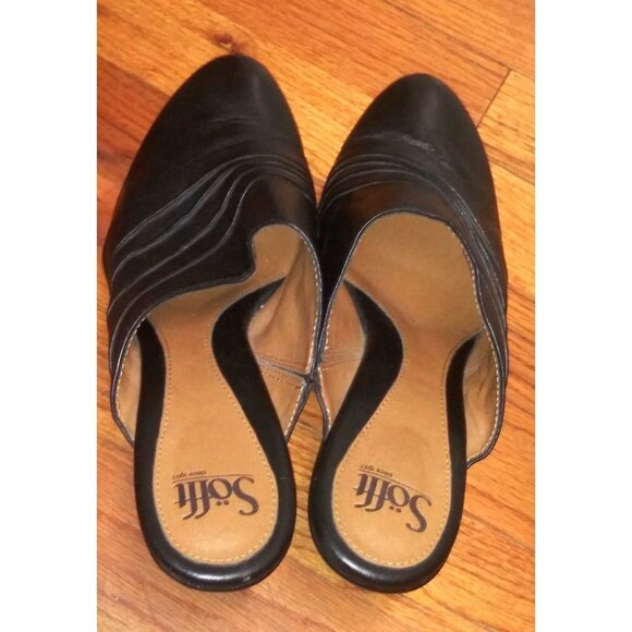 SOFFT Shoes Mules Women's 9.5M heels Black Leather Slip Ons EUC - Picture 4 of 8
